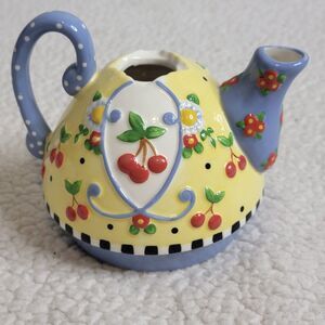 Tea pot Flowers Red Yellow Purple Lavender White Green Mary  3D Ceramic No Lid